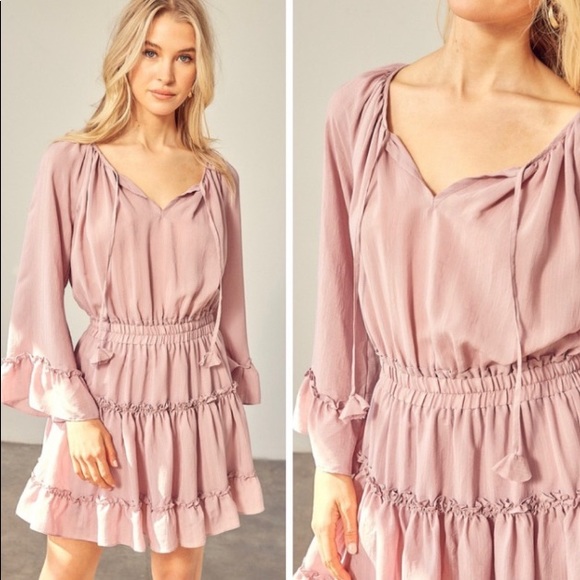 Graceful Long Sleeve Peasant Dress - Picture 2 of 3